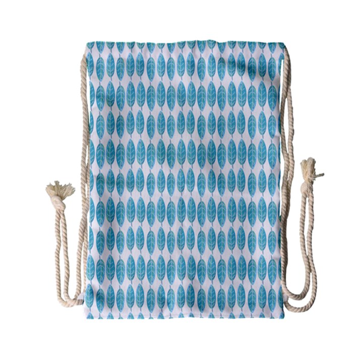 Blue Watercolour Leaf Pattern Drawstring Bag (Small)