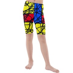 Yellow Abstract Pattern Kid s Mid Length Swim Shorts by Valentinaart