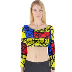 Yellow Abstract Pattern Long Sleeve Crop Top by Valentinaart