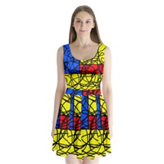 Yellow Abstract Pattern Split Back Mini Dress  by Valentinaart