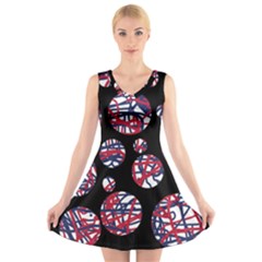 Colorful Decorative Pattern V-neck Sleeveless Skater Dress by Valentinaart