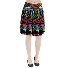 Colorful Decorative Abstrat Design Pleated Mesh Skirt by Valentinaart