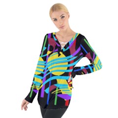 Colorful Abstract Art Women s Tie Up Tee by Valentinaart