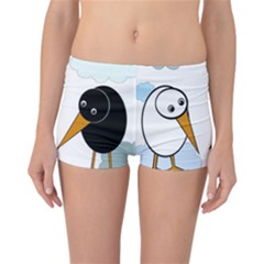 Black And White Birds Reversible Boyleg Bikini Bottoms by Valentinaart