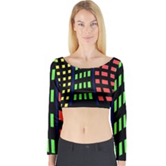 Colorful Abstract City Landscape Long Sleeve Crop Top by Valentinaart