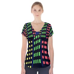 Colorful Abstract City Landscape Short Sleeve Front Detail Top by Valentinaart