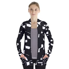 Black And White Pattern Women s Open Front Pockets Cardigan(p194) by Valentinaart