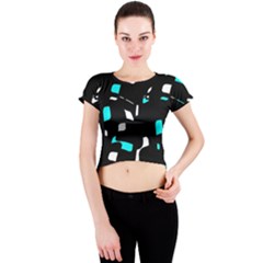 Blue, Black And White Pattern Crew Neck Crop Top by Valentinaart