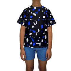 Blue, Black And White  Pattern Kid s Short Sleeve Swimwear