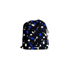 Blue, Black And White  Pattern Drawstring Pouches (xs) 