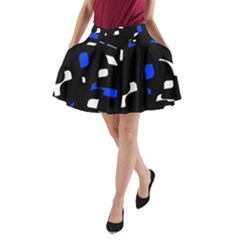 Blue, Black And White  Pattern A-line Pocket Skirt