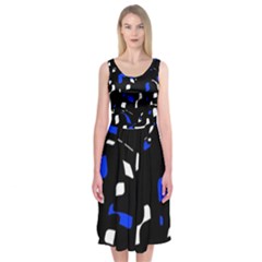 Blue, Black And White  Pattern Midi Sleeveless Dress