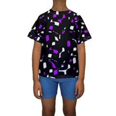 Purple, Black And White Pattern Kid s Short Sleeve Swimwear