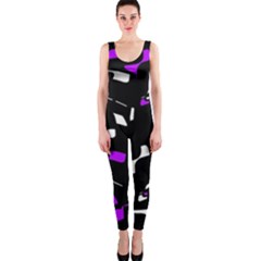 Purple, Black And White Pattern Onepiece Catsuit by Valentinaart