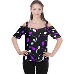 Purple, Black And White Pattern Women s Cutout Shoulder Tee