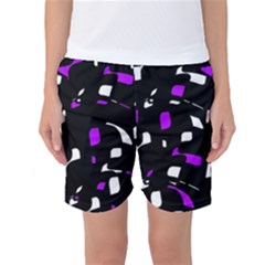 Purple, Black And White Pattern Women s Basketball Shorts by Valentinaart