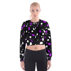 Purple, Black And White Pattern Women s Cropped Sweatshirt