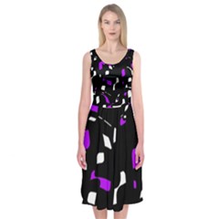 Purple, Black And White Pattern Midi Sleeveless Dress