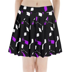 Purple, Black And White Pattern Pleated Mini Mesh Skirt