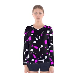 Magenta, Black And White Pattern Women s Long Sleeve Tee