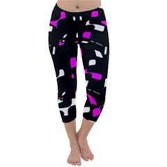 Magenta, Black And White Pattern Capri Winter Leggings  by Valentinaart