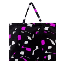 Magenta, Black And White Pattern Zipper Large Tote Bag by Valentinaart