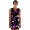 Magenta, black and white pattern Wrap Front Bodycon Dress View1