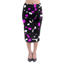 Magenta, Black And White Pattern Midi Pencil Skirt