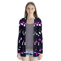 Magenta, Black And White Pattern Drape Collar Cardigan