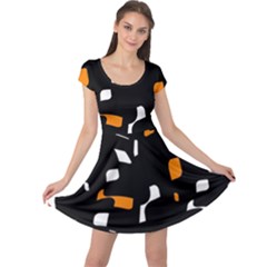 Orange, Black And White Pattern Cap Sleeve Dresses by Valentinaart