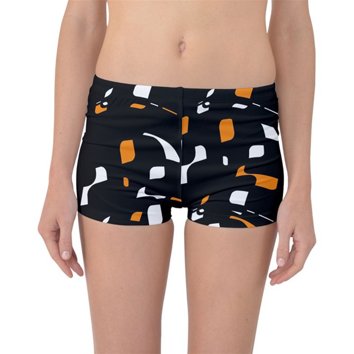 Orange, black and white pattern Reversible Boyleg Bikini Bottoms