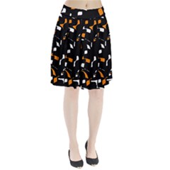 Orange, Black And White Pattern Pleated Mesh Skirt