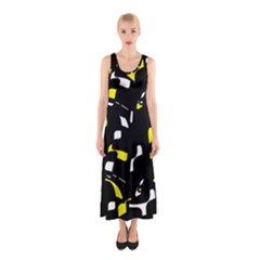 Yellow, Black And White Pattern Sleeveless Maxi Dress