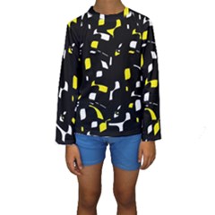 Yellow, Black And White Pattern Kid s Long Sleeve Swimwear by Valentinaart