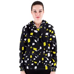 Yellow, Black And White Pattern Women s Zipper Hoodie by Valentinaart