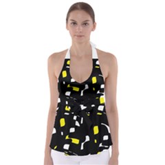 Yellow, Black And White Pattern Babydoll Tankini Top