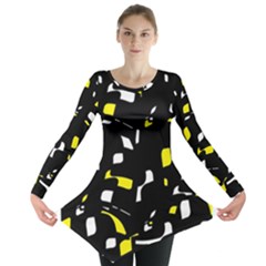 Yellow, Black And White Pattern Long Sleeve Tunic 