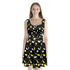 Yellow, Black And White Pattern Split Back Mini Dress 