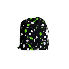 Green, Black And White Pattern Drawstring Pouches (small)  by Valentinaart