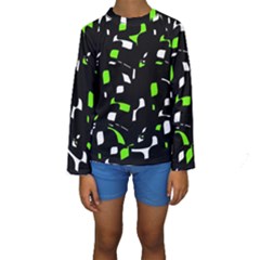 Green, Black And White Pattern Kid s Long Sleeve Swimwear by Valentinaart