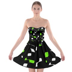 Green, Black And White Pattern Strapless Dresses