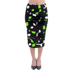 Green, Black And White Pattern Midi Pencil Skirt