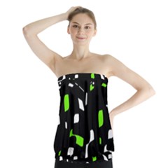 Green, Black And White Pattern Strapless Top