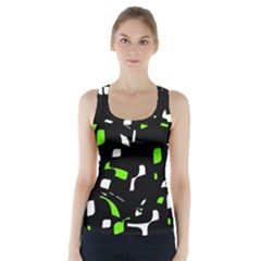 Green, Black And White Pattern Racer Back Sports Top