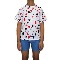 White, Red And Black Pattern Kid s Short Sleeve Swimwear