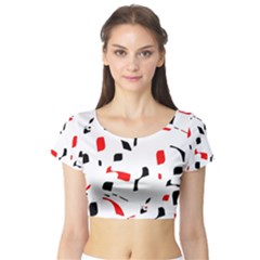 White, Red And Black Pattern Short Sleeve Crop Top (tight Fit) by Valentinaart