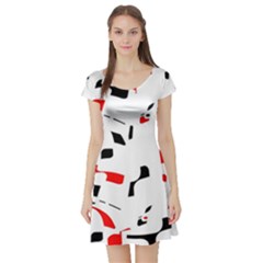 White, Red And Black Pattern Short Sleeve Skater Dress by Valentinaart