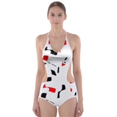 White, Red And Black Pattern Cut-out One Piece Swimsuit