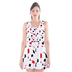 White, Red And Black Pattern Scoop Neck Skater Dress