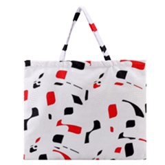 White, Red And Black Pattern Zipper Large Tote Bag